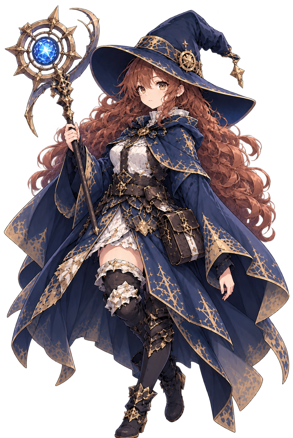 Maga de Sacred Genesis con bastón y magia azul